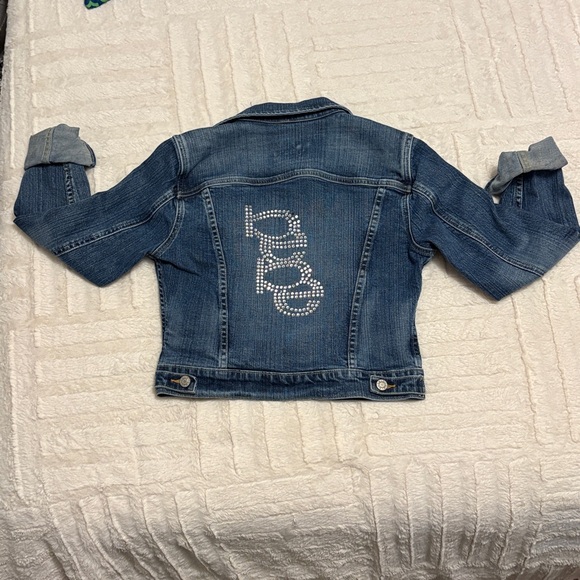 bebe Y2K Blue Jean Cropped Jacket with bebe Rhinestone Logo - Picture 2 of 7
